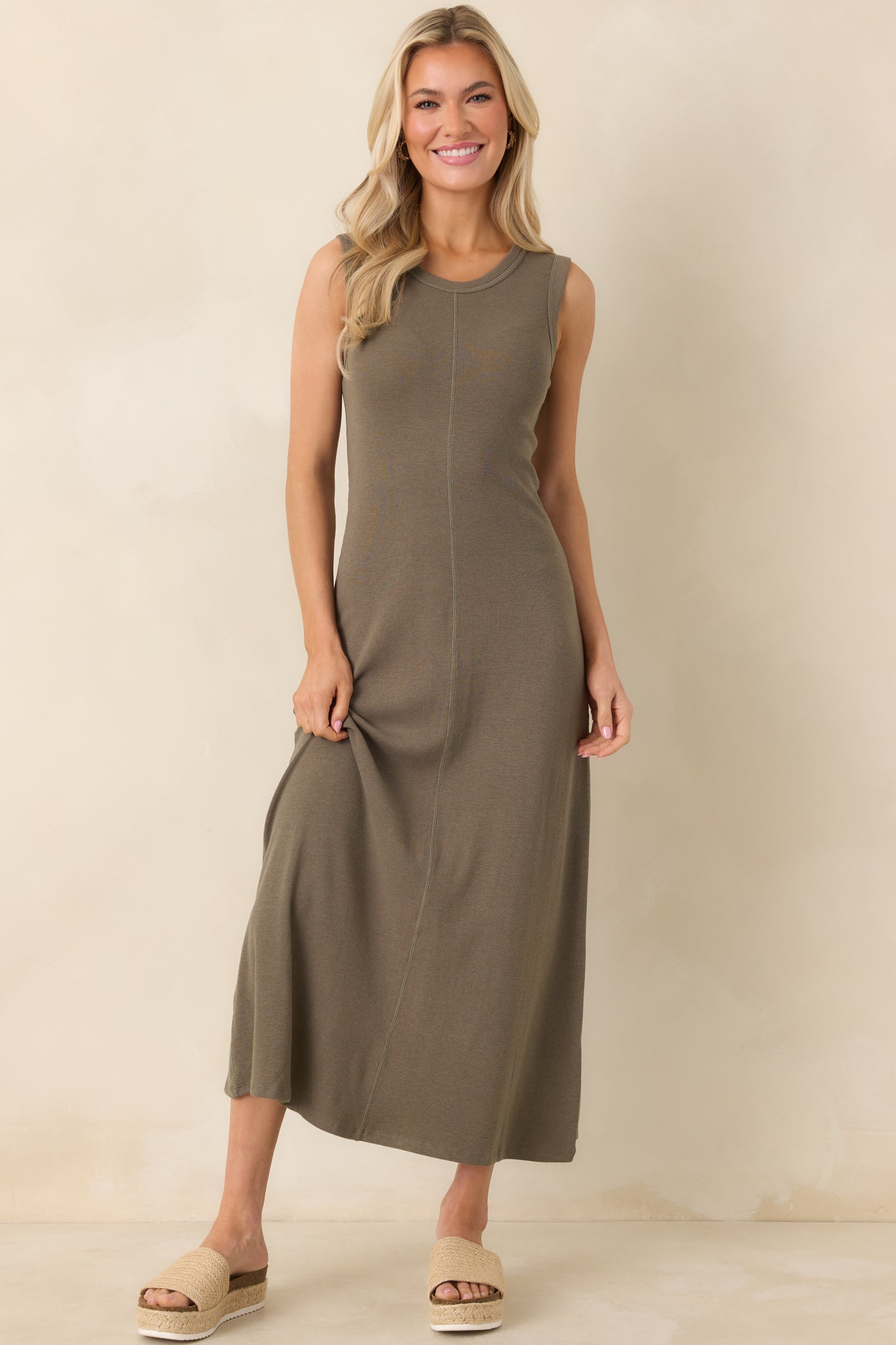 Z Supply Khaki Green Linden Slub Rib Maxi Dress
