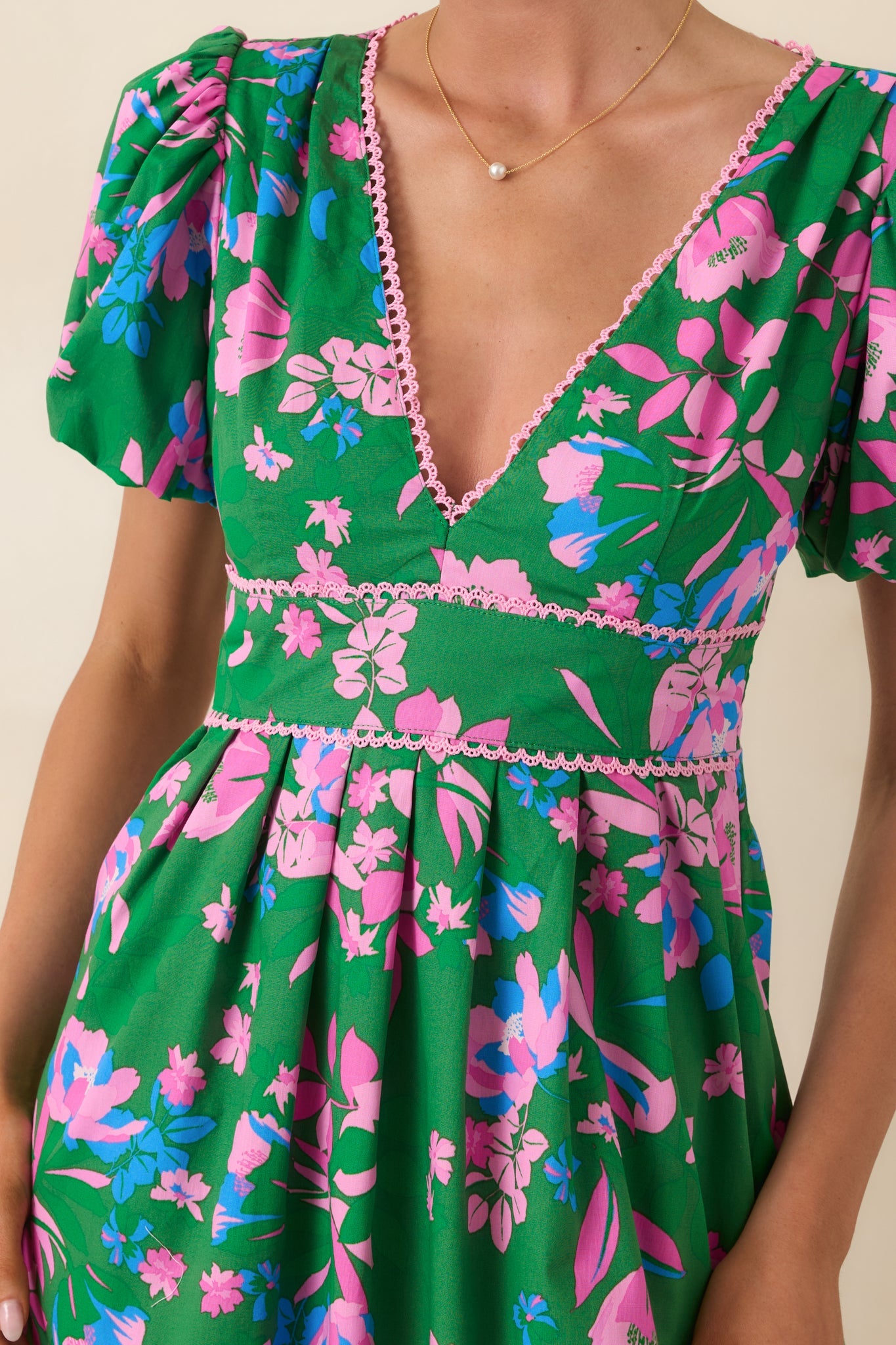 What a Dream Green Multi Floral Cotton Open Back Maxi Dress