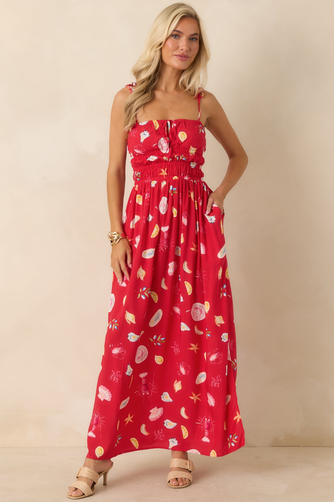 MINKPINK Sirena Red Multi Coastal Print Maxi Dress