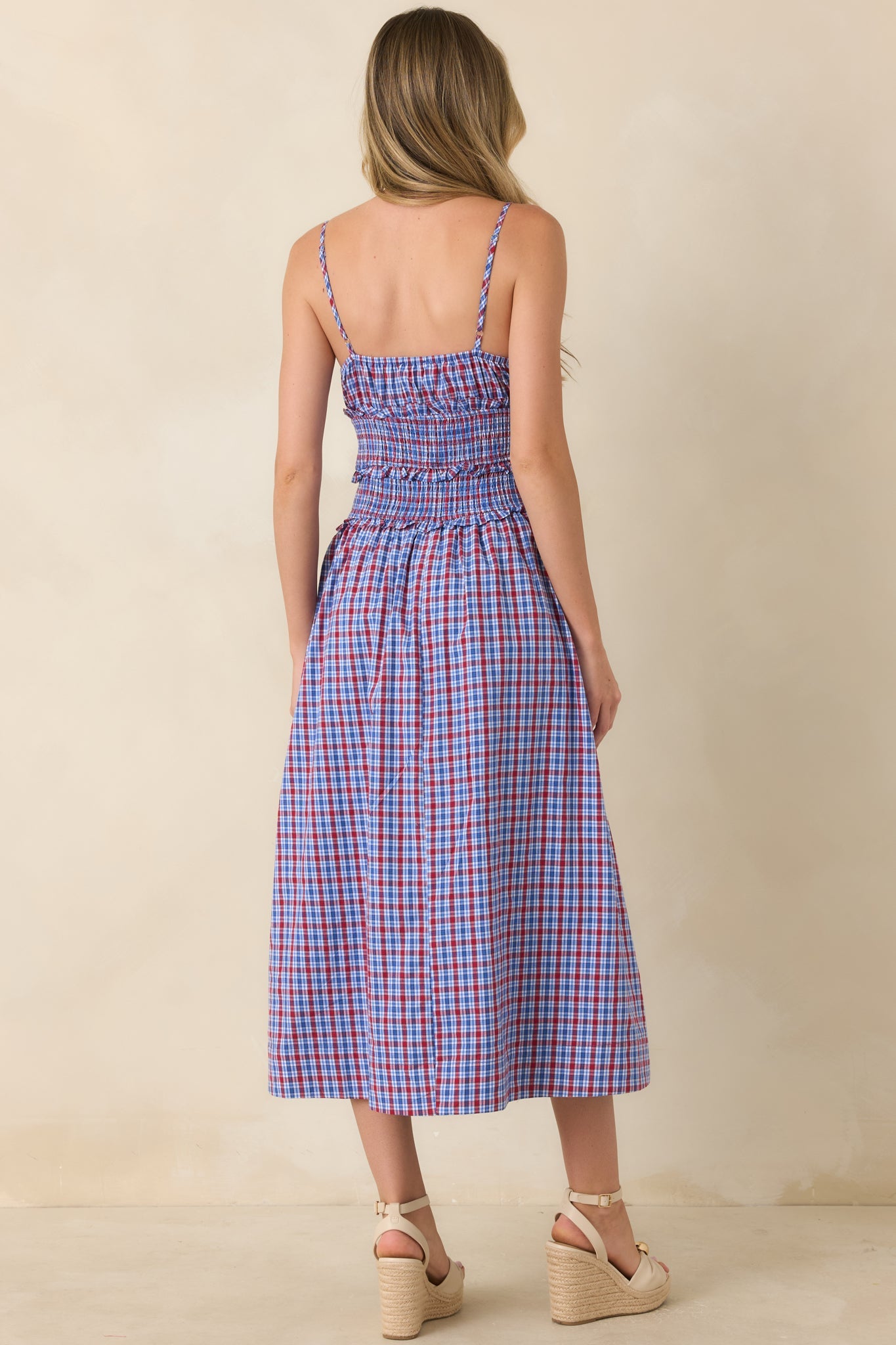 Summer Story Red & Blue Plaid Cotton Midi Dress