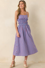 Summer Story Red & Blue Plaid Cotton Midi Dress