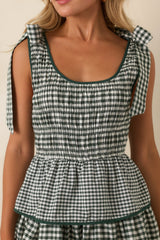 Garden Party Plans Hunter Green Gingham Tiered Midi Dress