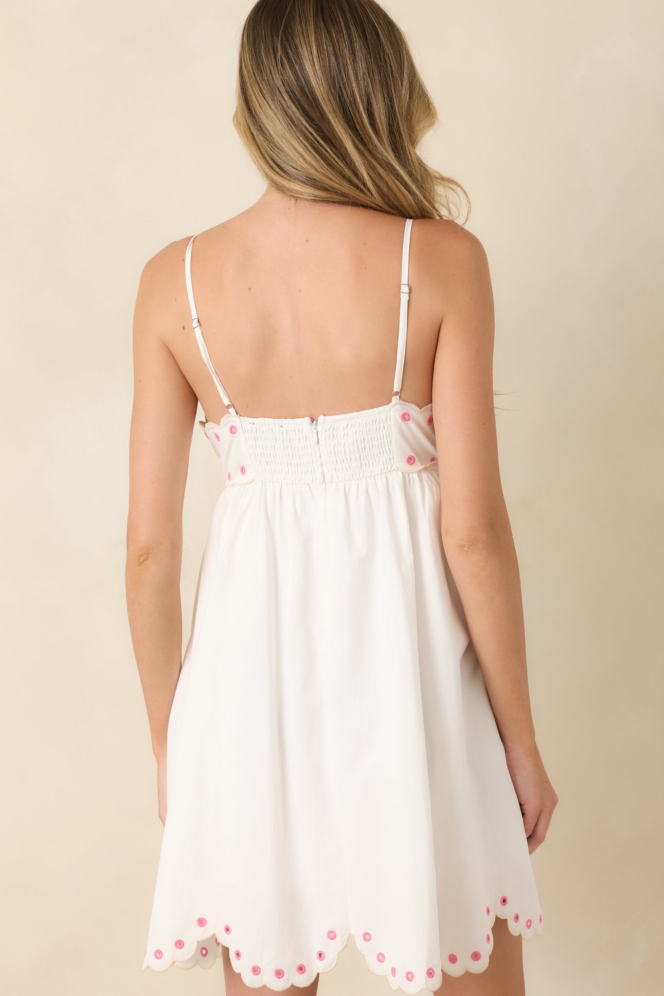 Meet Me in Paradise White Multi Floral Embroidered Cotton Mini Dress