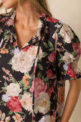 No Matter The Day Black Multi Floral Print Cotton Puff Sleeve Top