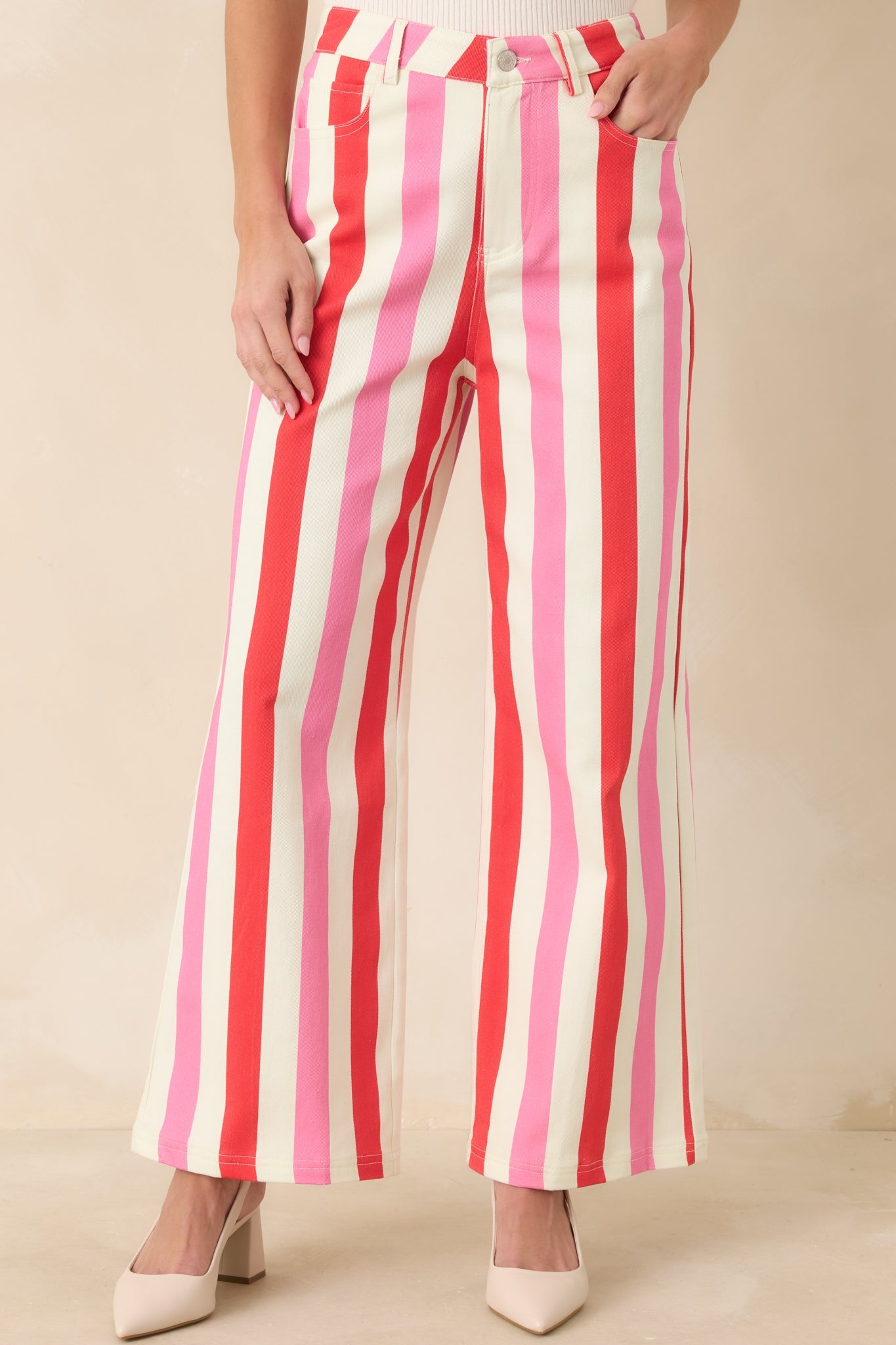 Making It Bright Pink Multi Striped Wide Leg Pants