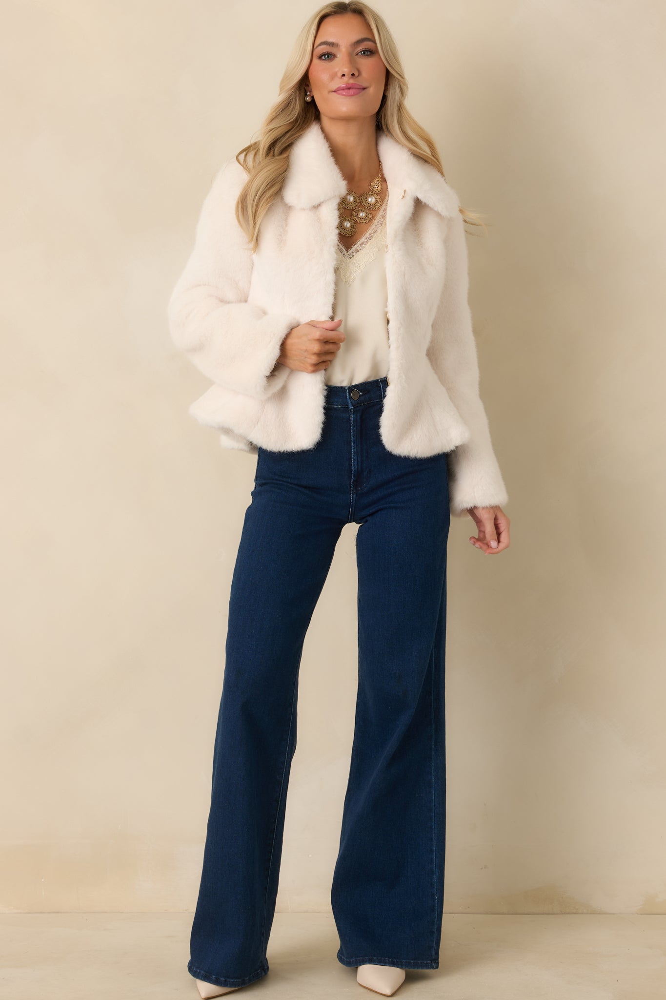 Roam Free Ivory Faux Fur Fitted Coat
