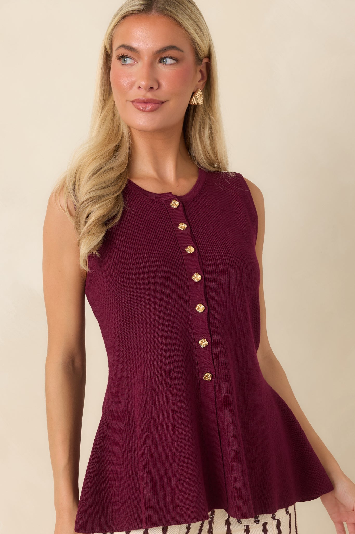 Everything in Place Wine Red Knit Peplum Top