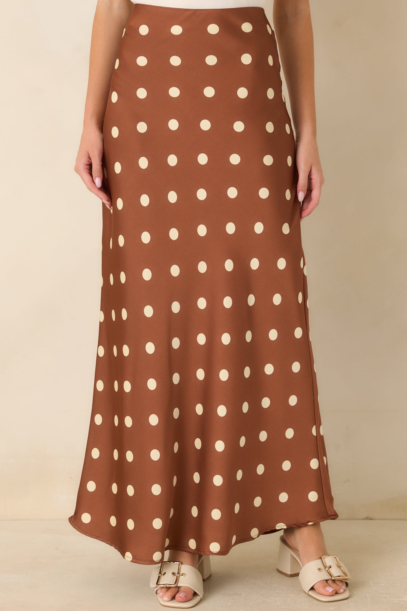 She's All Class Brown Polka Dot Satin Maxi Skirt
