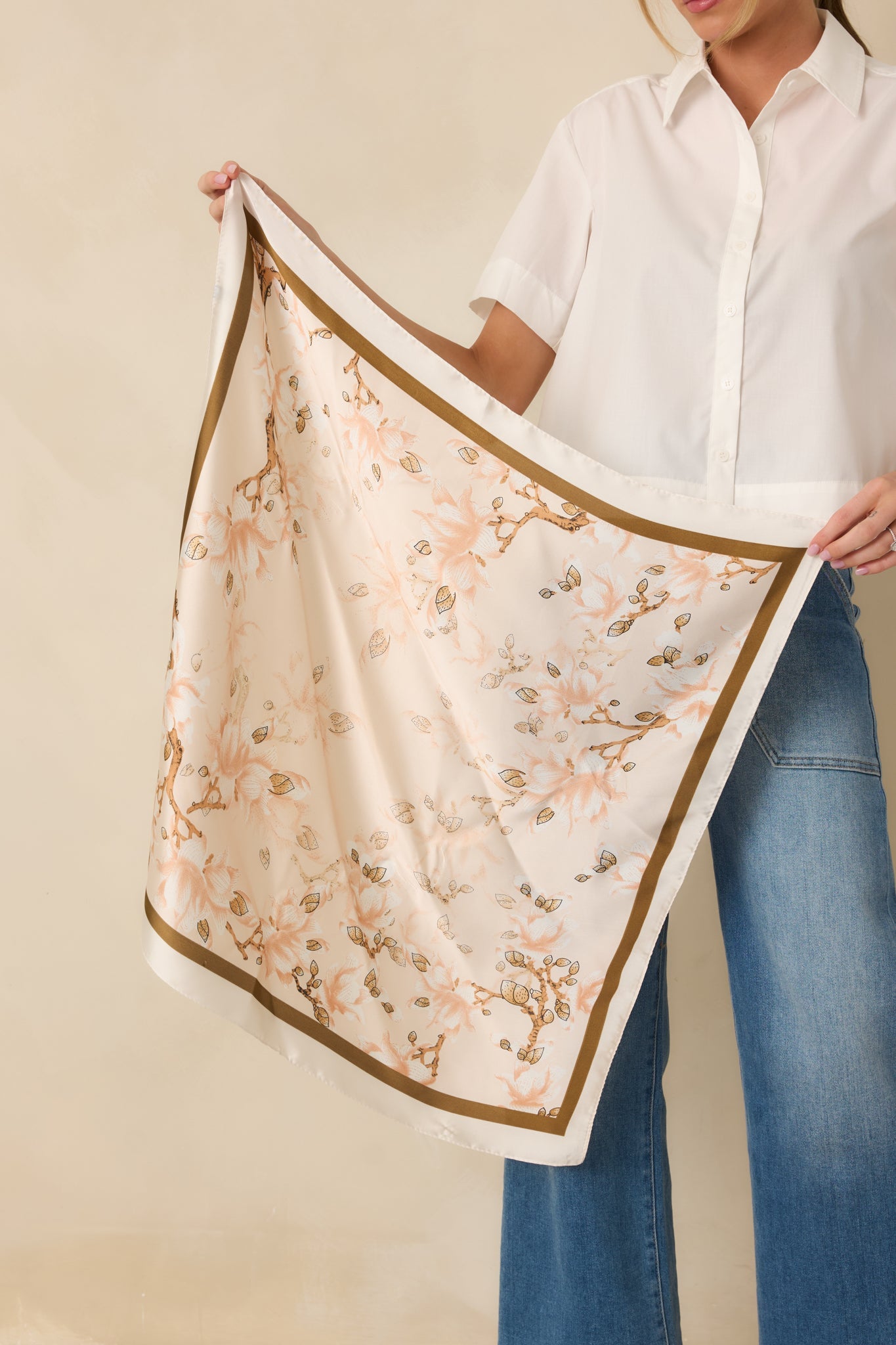 Gentle Beginnings Soft Apricot Multi Floral Print Scarf