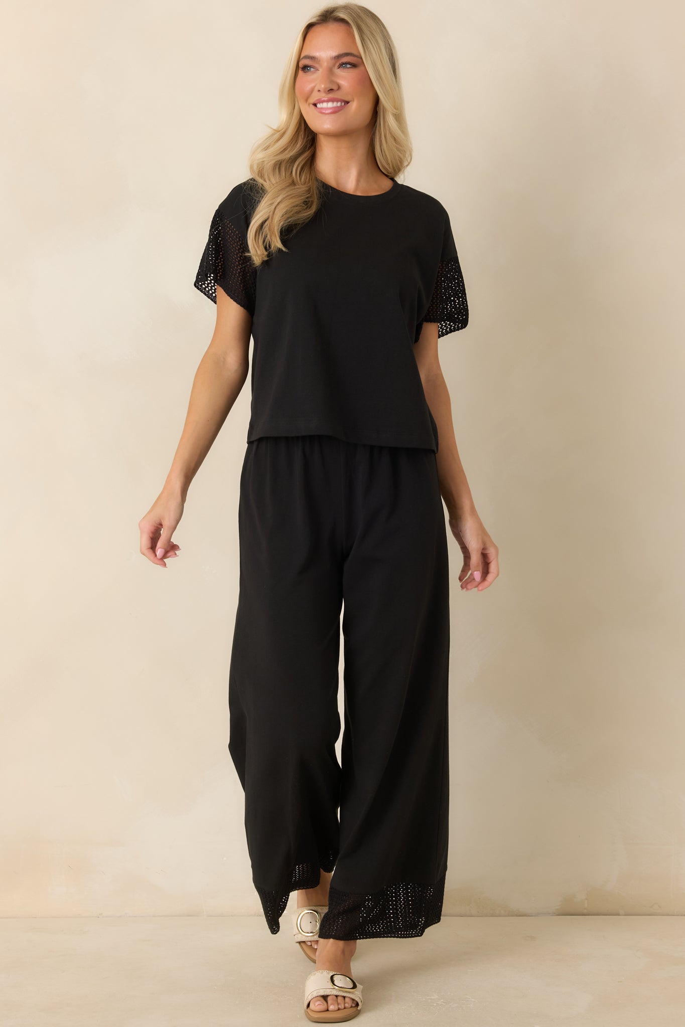 Z Supply Banyan Black Crochet Sleeve Top