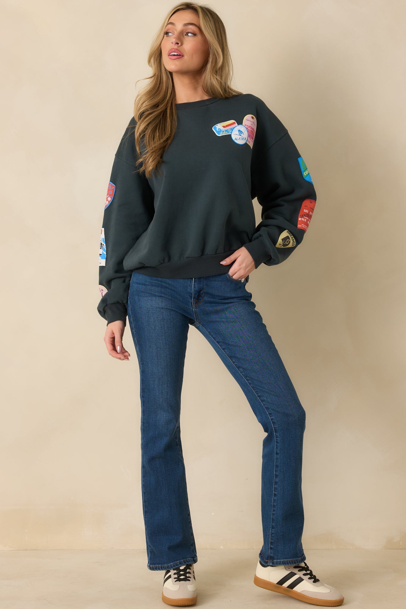 Summit Souvenirs Vintage Black Cotton Ski Patch Crewneck Sweatshirt