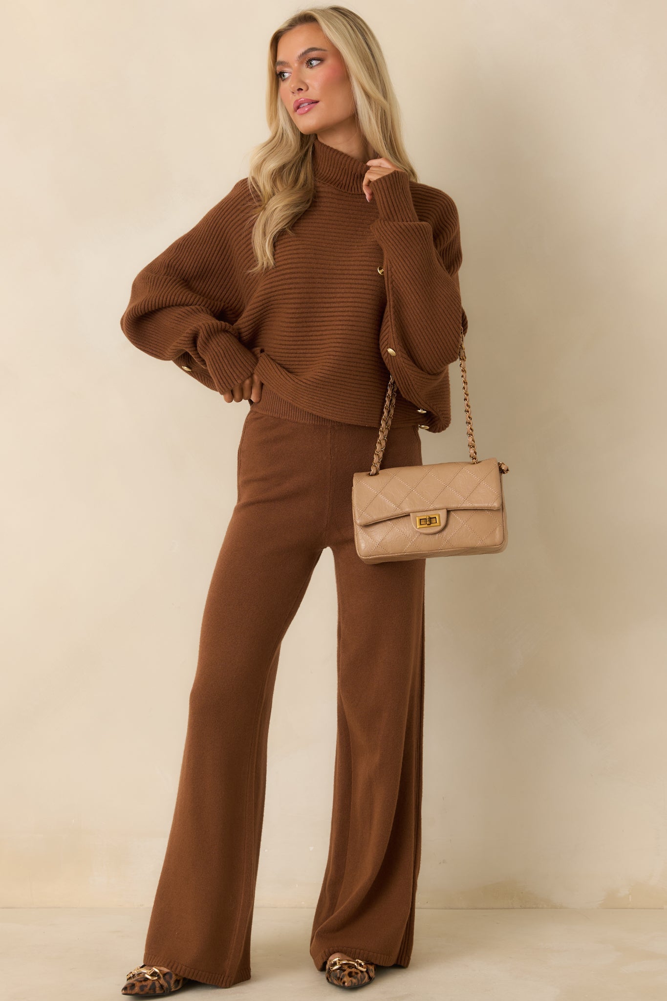 Polished Path Brown Knit Wide Leg Pants