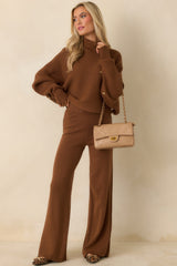 Polished Path Brown Knit Wide Leg Pants