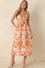 Blushing Bouquet Pink & Orange Floral Midi Dress