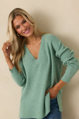 Cozy Afternoon Heather Ivy V-Neck Sweater