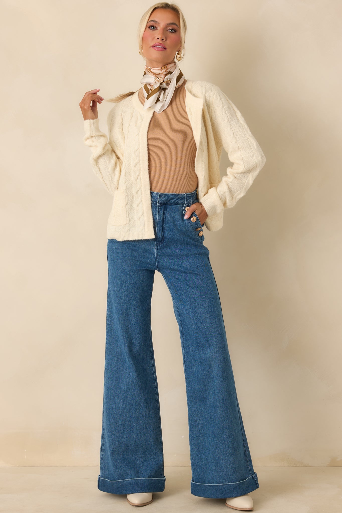Just Like This Ivory Cable Knit Open Front Cardigan