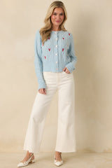 Main Lobster Energy Light Blue Embroidered Cardigan Sweater