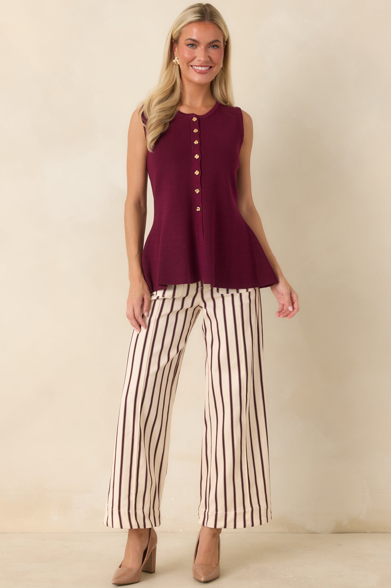 Everything in Place Wine Red Knit Peplum Top
