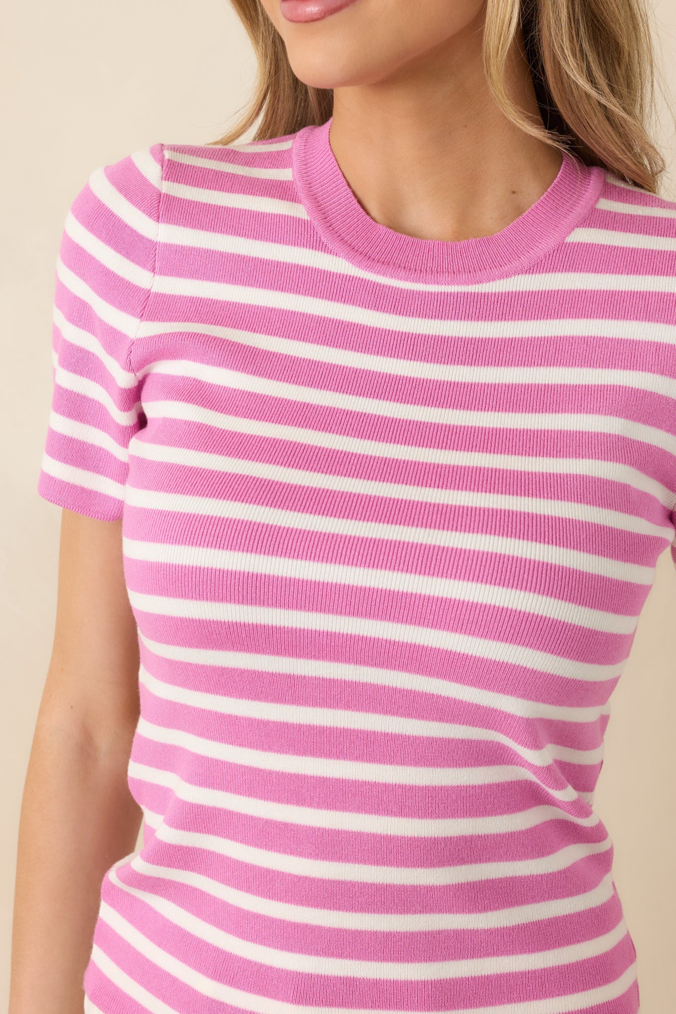 Let's Catch Up Orchid Pink Stripe Short Sleeve Top