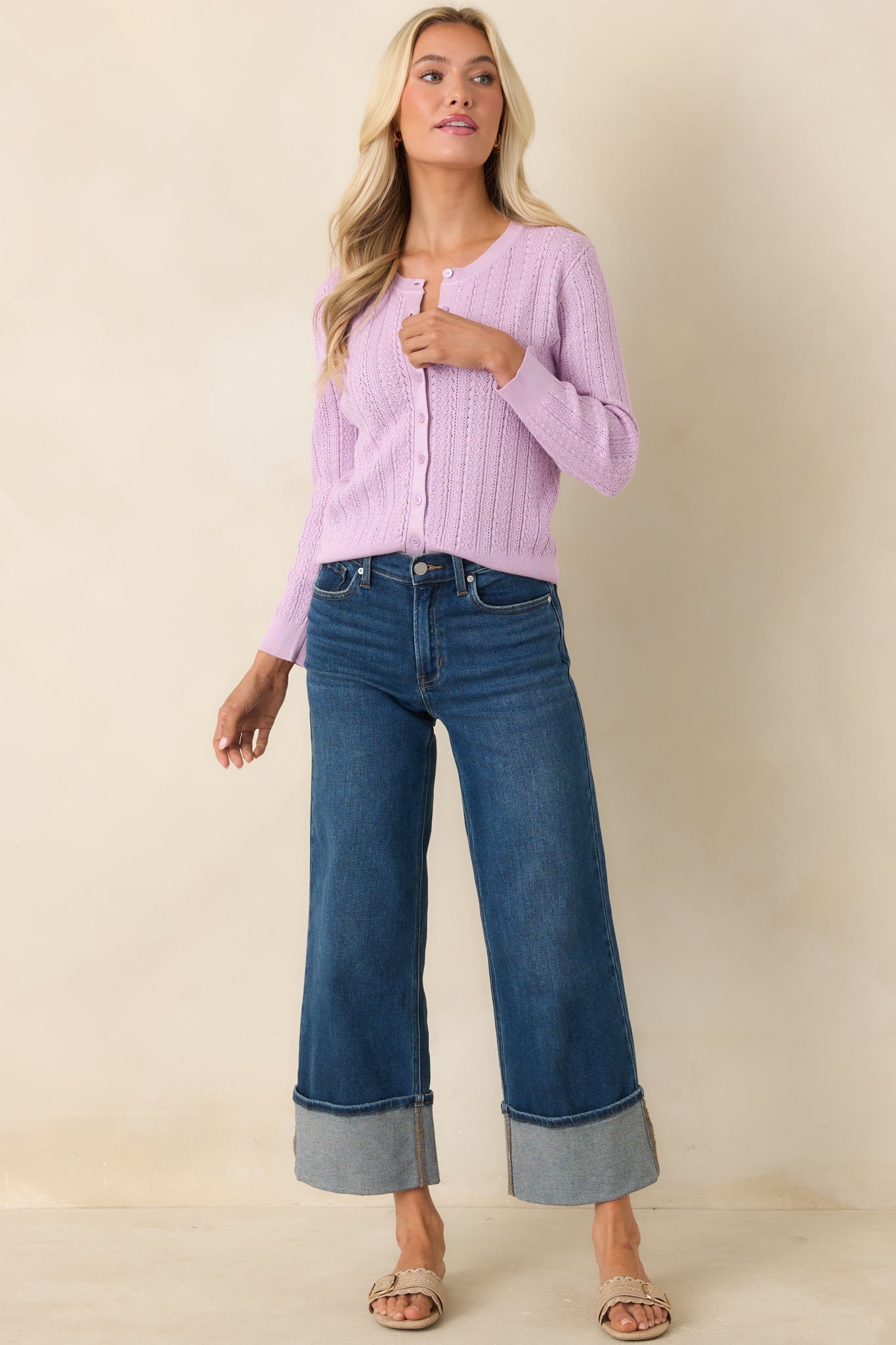 Hello Sunshine Lilac Pointelle Knit Cardigan