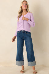 Hello Sunshine Lilac Pointelle Knit Cardigan