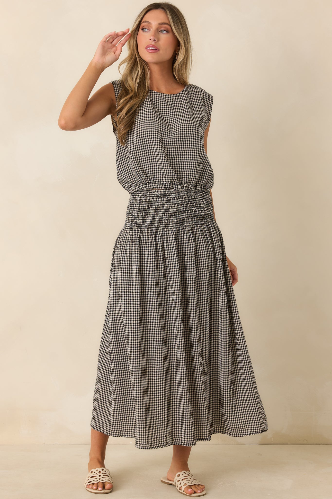 Z Supply Brooke Black Gingham Linen Blend Maxi Skirt
