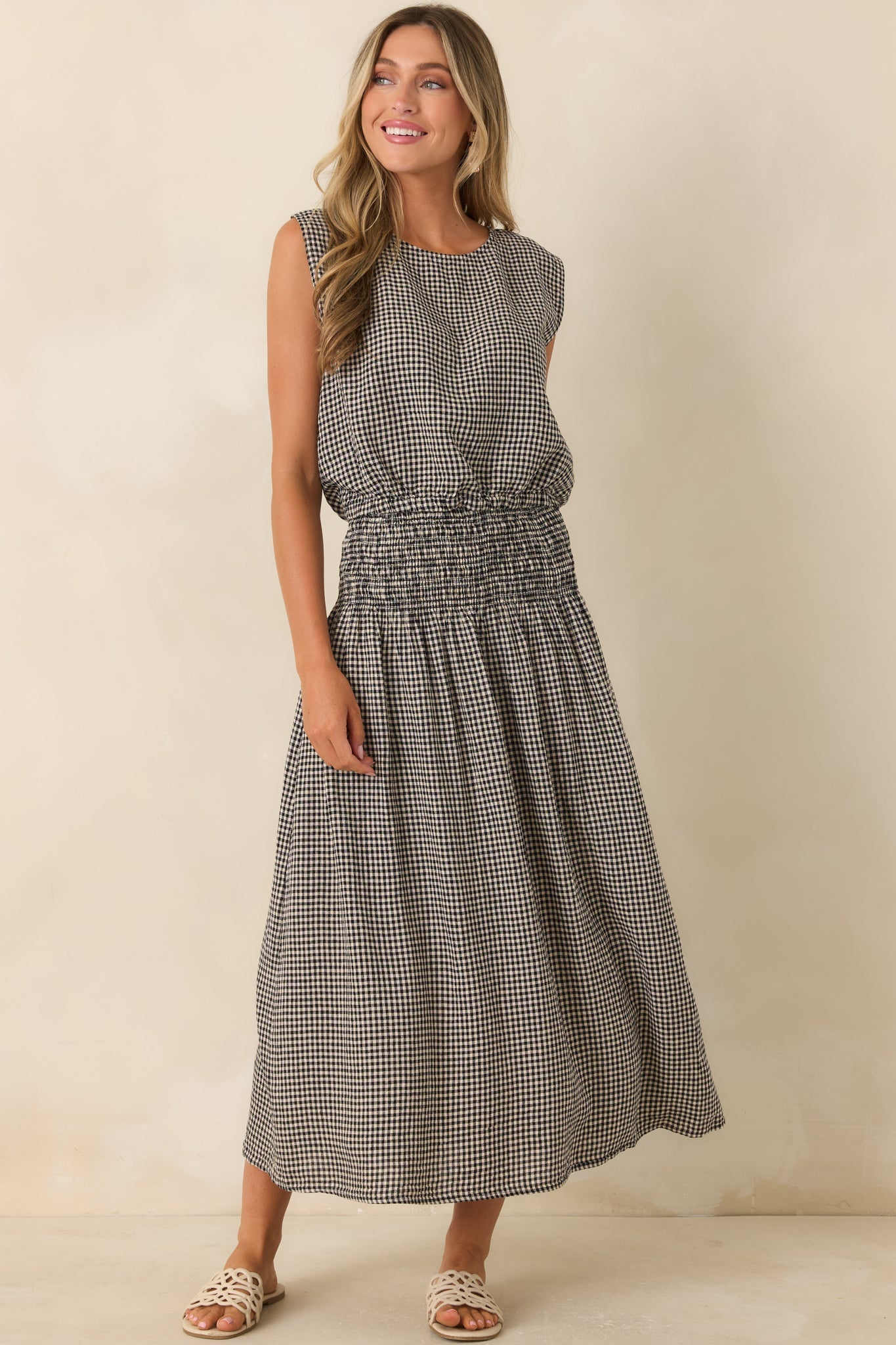 Z Supply Merit Black Gingham Linen Blend Cropped Top