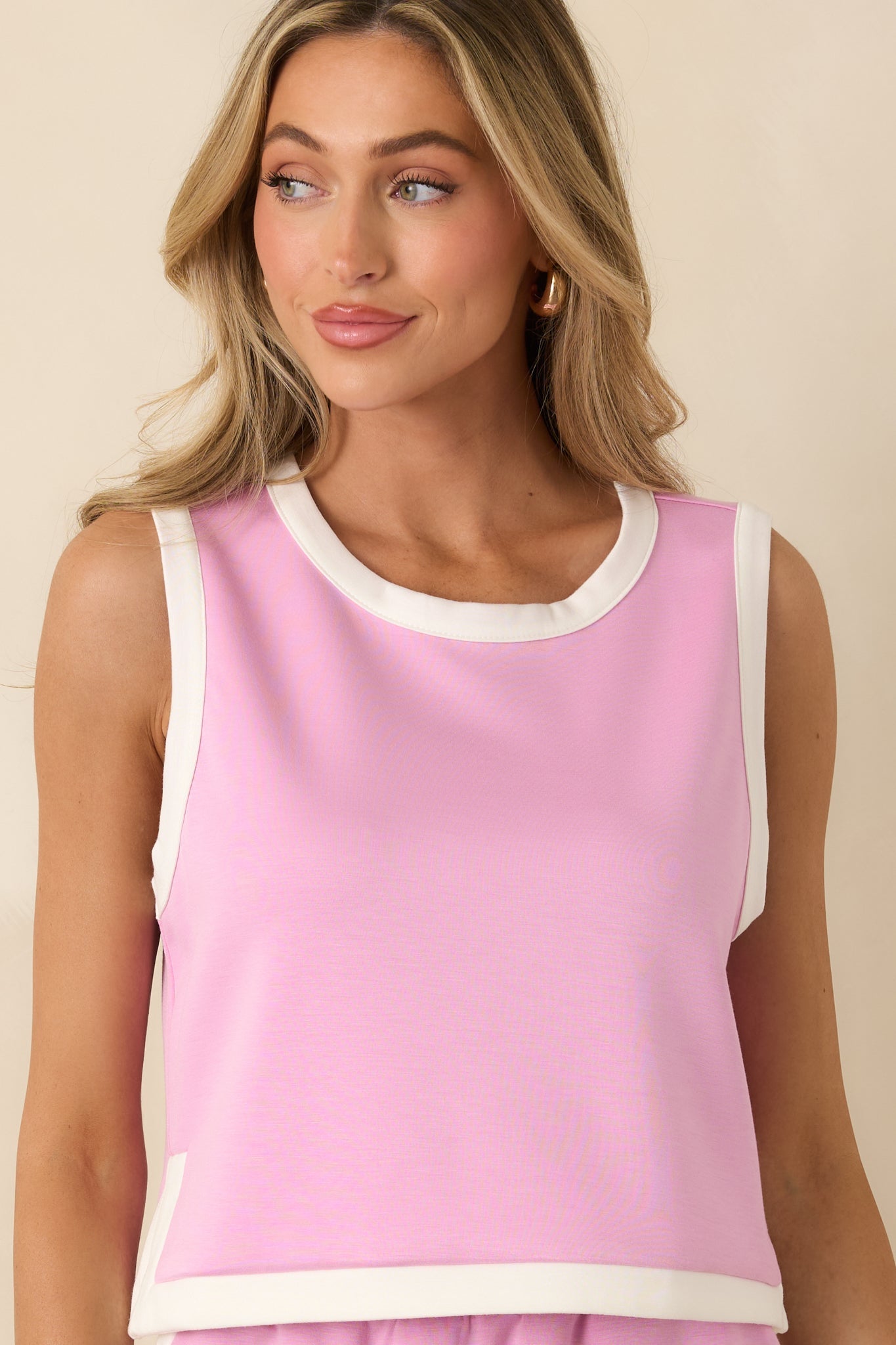 In Good Form Orchid Pink Stretch Knit Contrast Trim Top