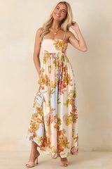 MINKPINK Fiore Multi Pastel Floral Tie Back Maxi Dress
