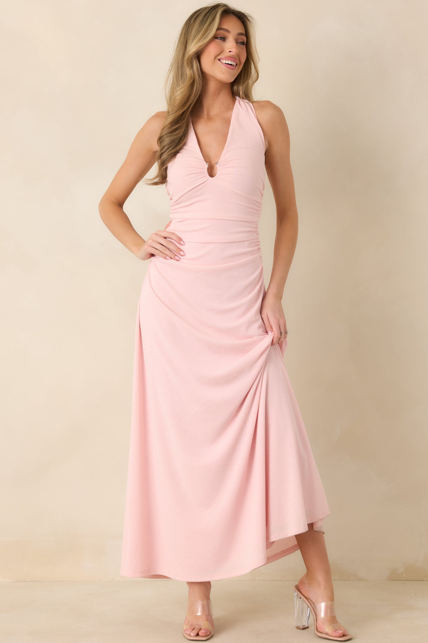 MINKPINK Amelia Soft Pink Halter Midi Dress