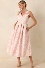 Tie It Up Pretty Pink Floral Bow Strap Midi Dress