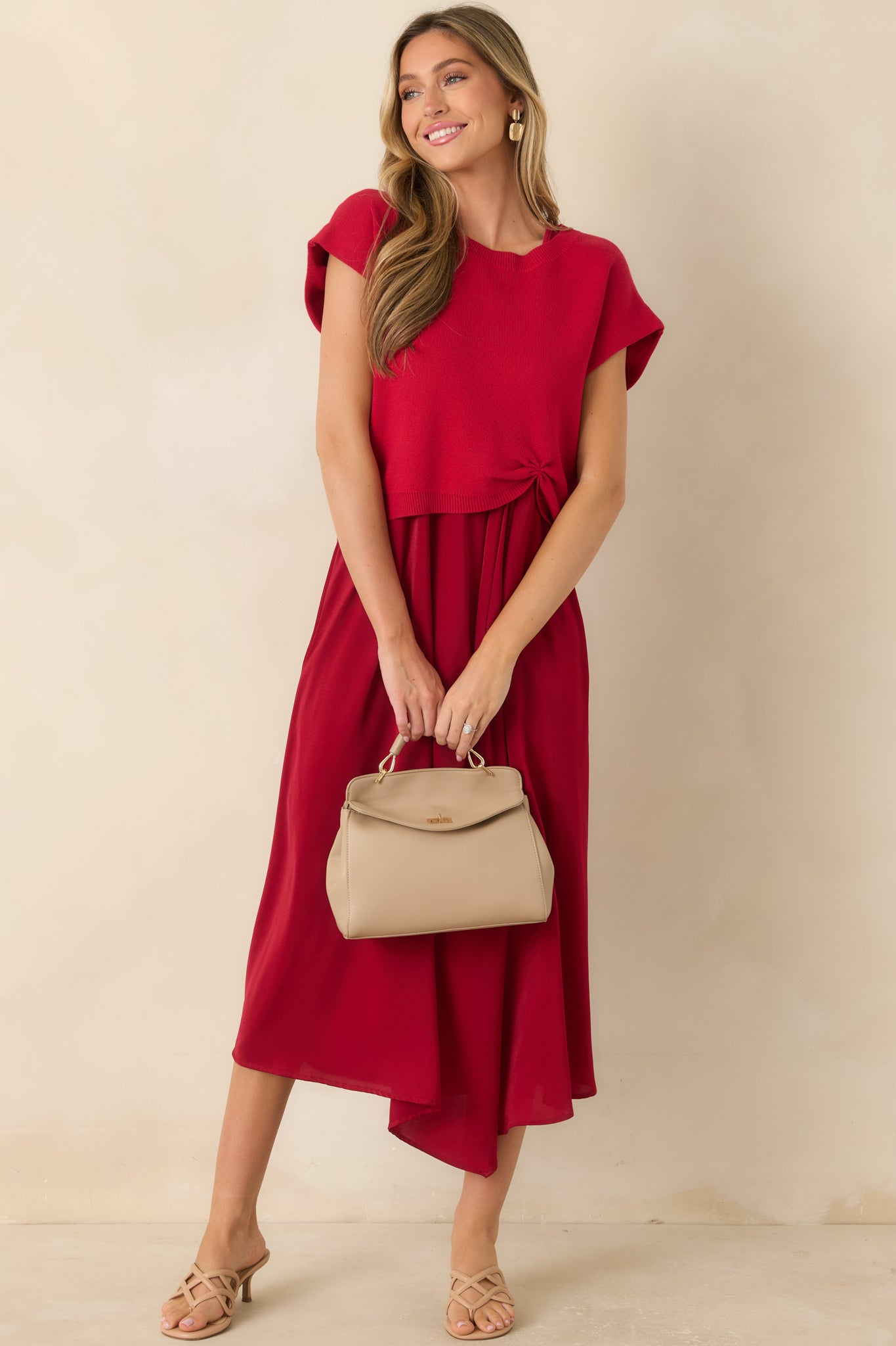 All Pulled Together Red Knit Sweater