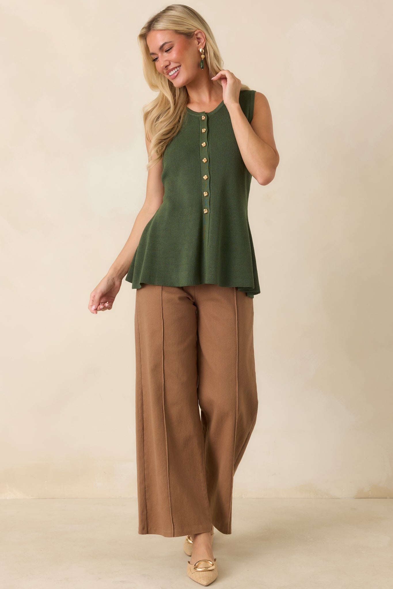 Everything in Place Olive Green Knit Peplum Top
