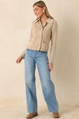 Well Kept Secrets Taupe Knit Cotton Double Breasted Cardigan