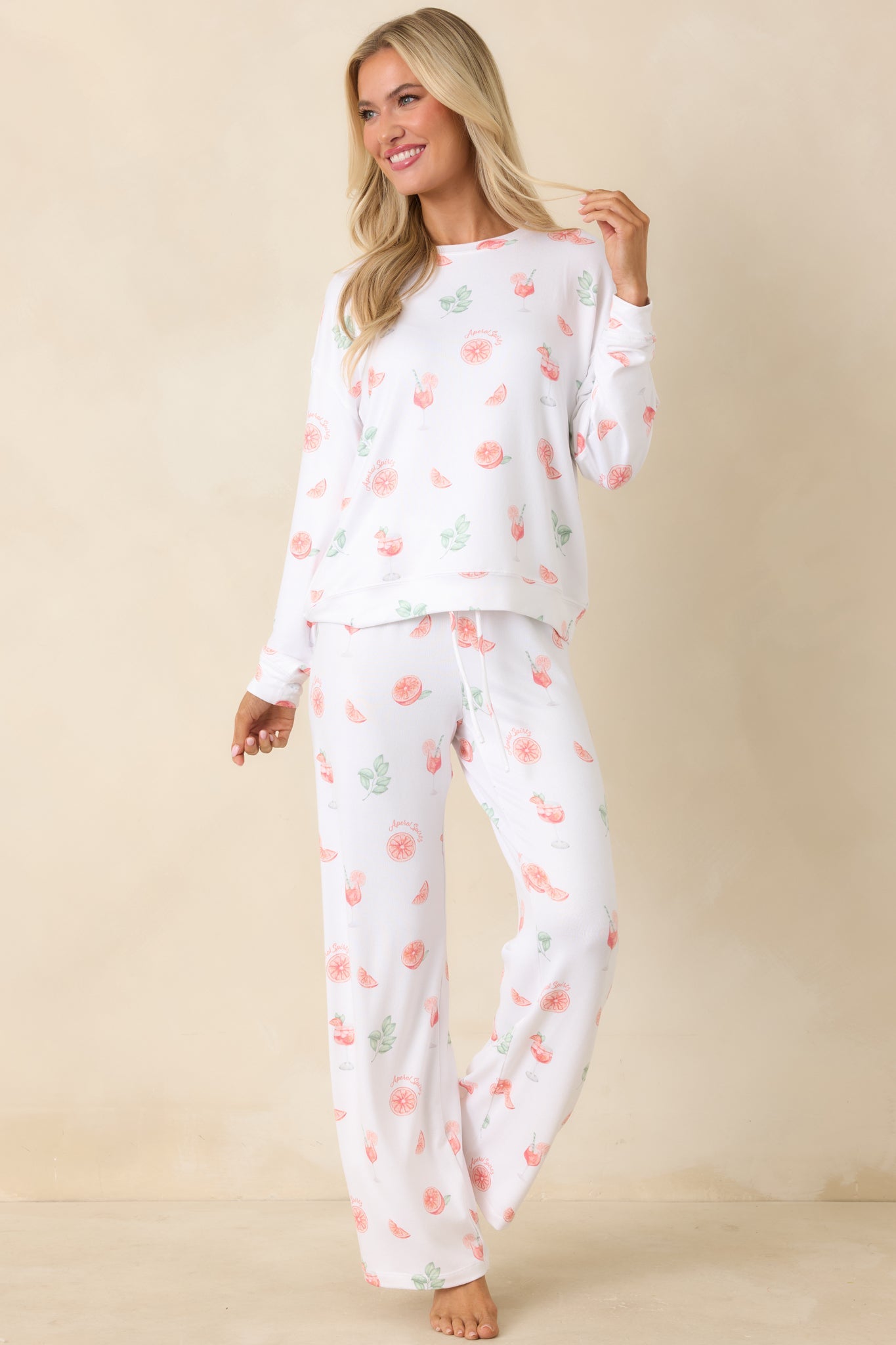 Z Supply White Spritz Long Sleeve Pajama Top