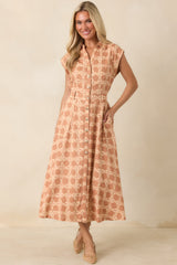 The Next Chapter Tan & Ivory Printed Midi Dress