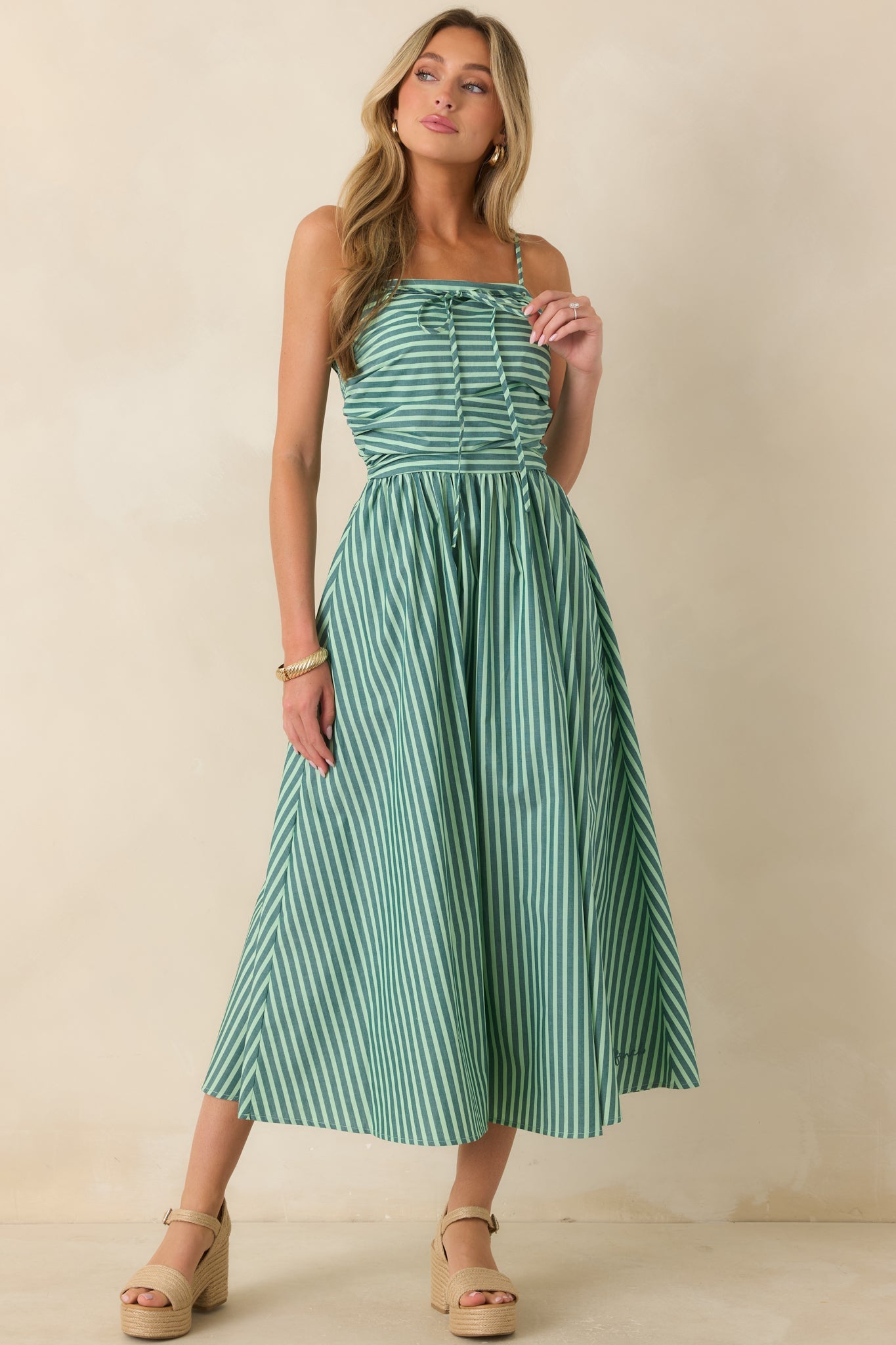FRNCH Felice Green Stripe Cotton Sleeveless Maxi Dress