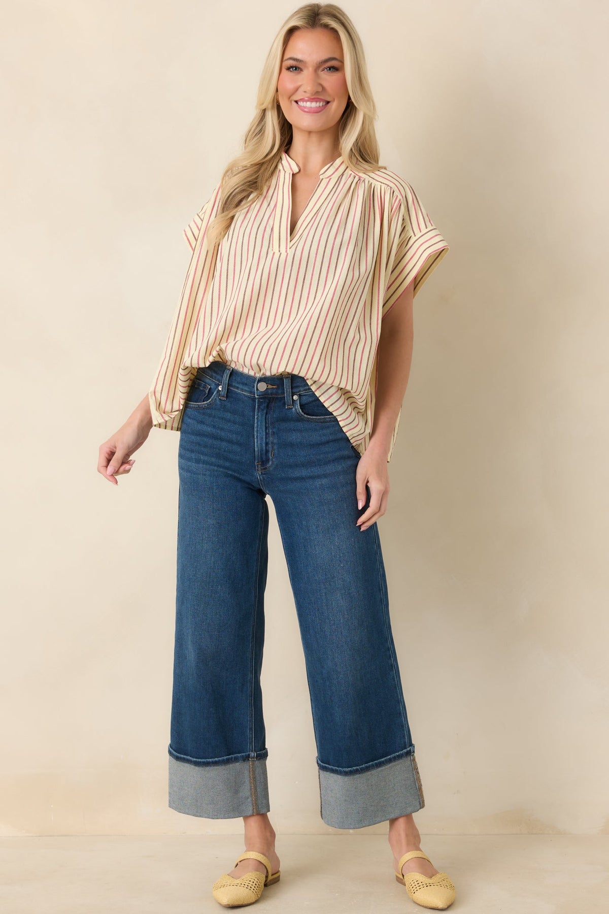FRNCH Bonaia Butter Yellow Multi Stripe Cotton Blouse