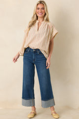 FRNCH Bonaia Butter Yellow Multi Stripe Cotton Blouse