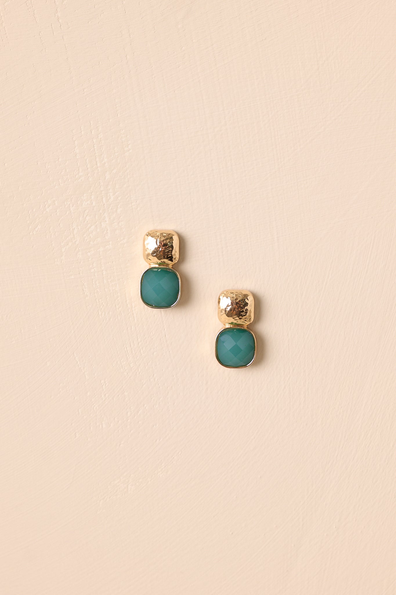 Take It From Me Gold Textured Green Stone Earrings