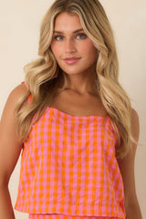 Bon Voyage Babe Pink & Orange Cotton Plaid Cropped Tank