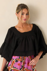 FRNCH Fluvia Black Cotton Puff Sleeve Blouse