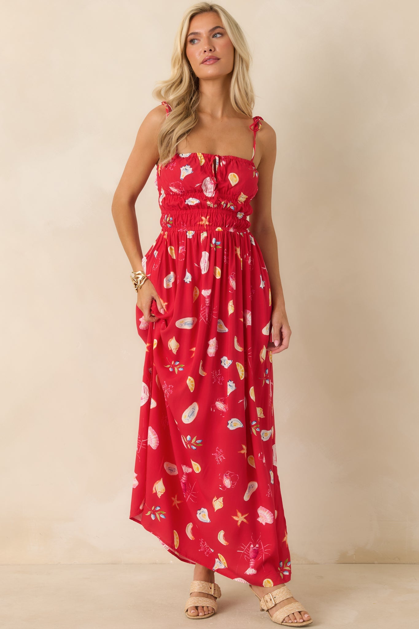 MINKPINK Sirena Red Multi Coastal Print Maxi Dress