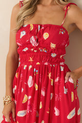 MINKPINK Sirena Red Multi Coastal Print Maxi Dress