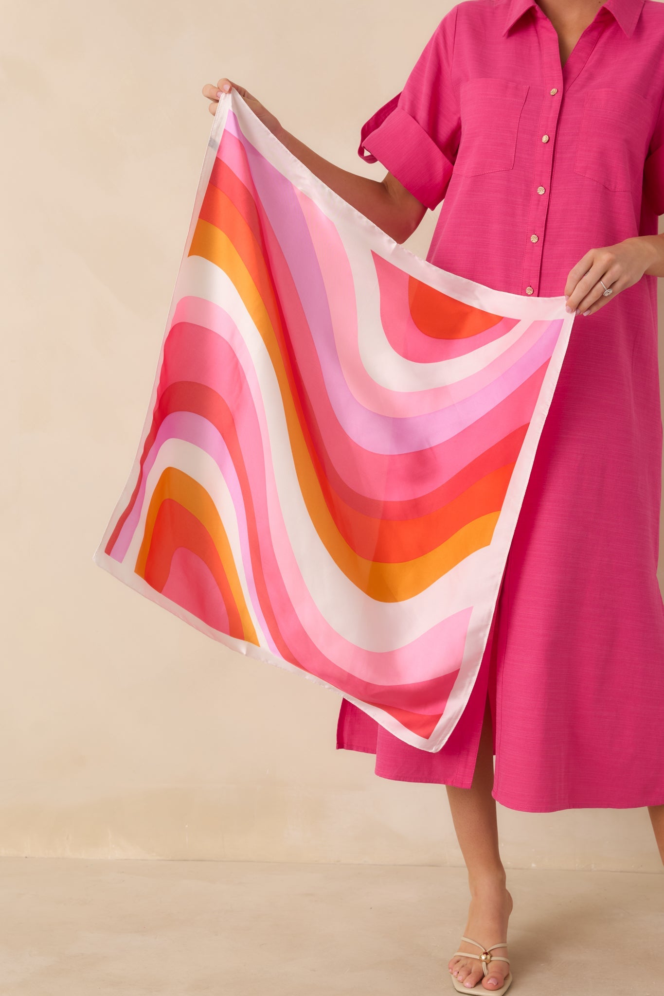Color Me Happy Pink Multi Retro Stripe Pattern Scarf