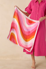 Color Me Happy Pink Multi Retro Stripe Pattern Scarf