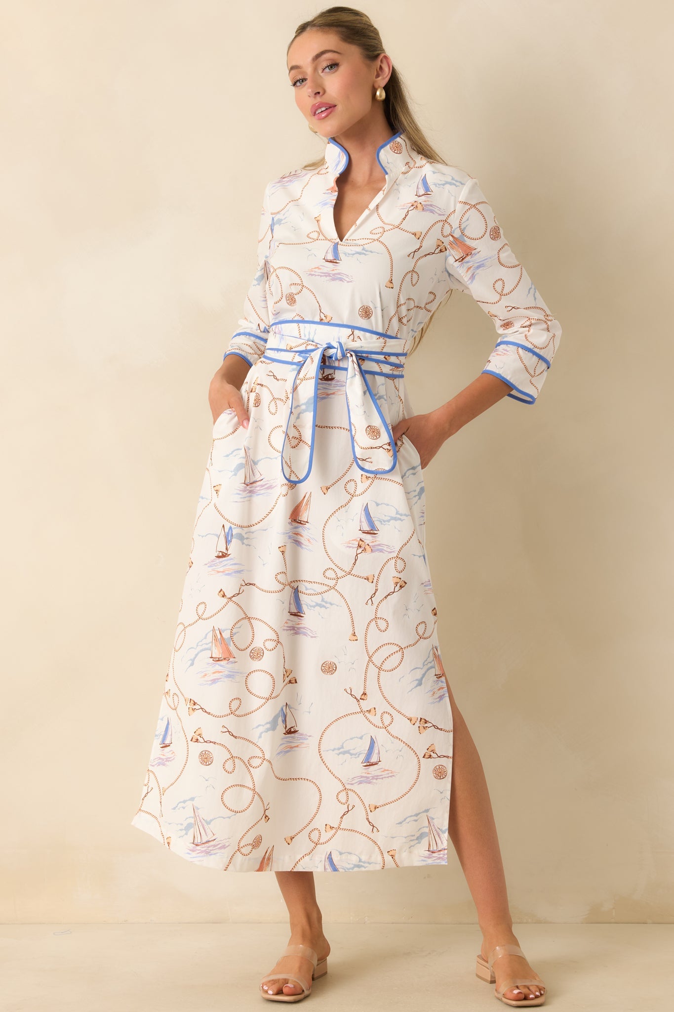 Prosperina Matilda Ivory Multi Cotton Nautical Maxi Dress