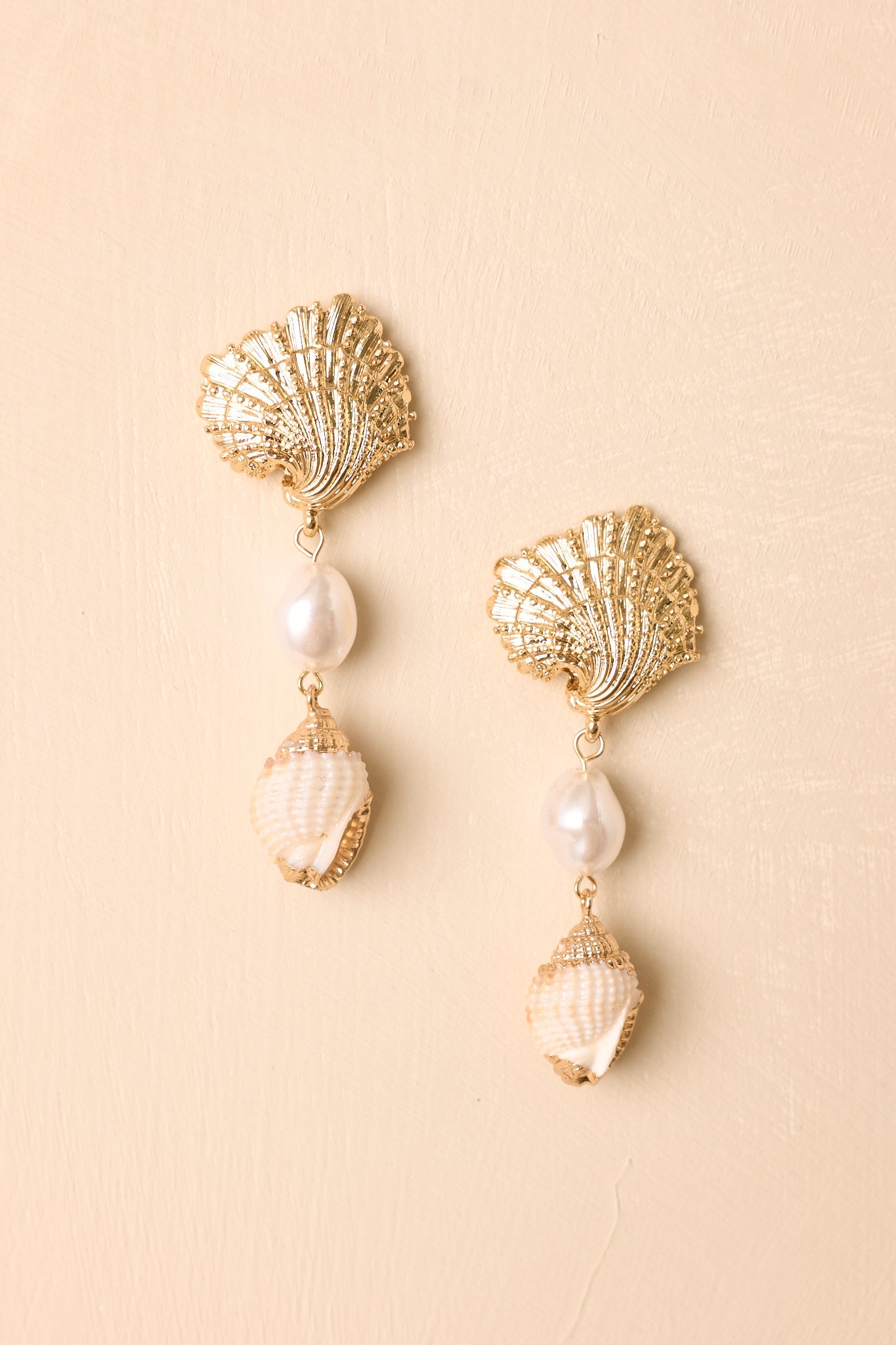By Invitation Only Gold Shell & Pearl Drop Earrings