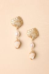 By Invitation Only Gold Shell & Pearl Drop Earrings