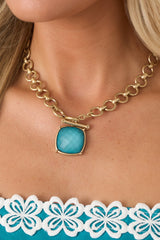 Seaside Sophisticate Gold & Teal Toggle Necklace